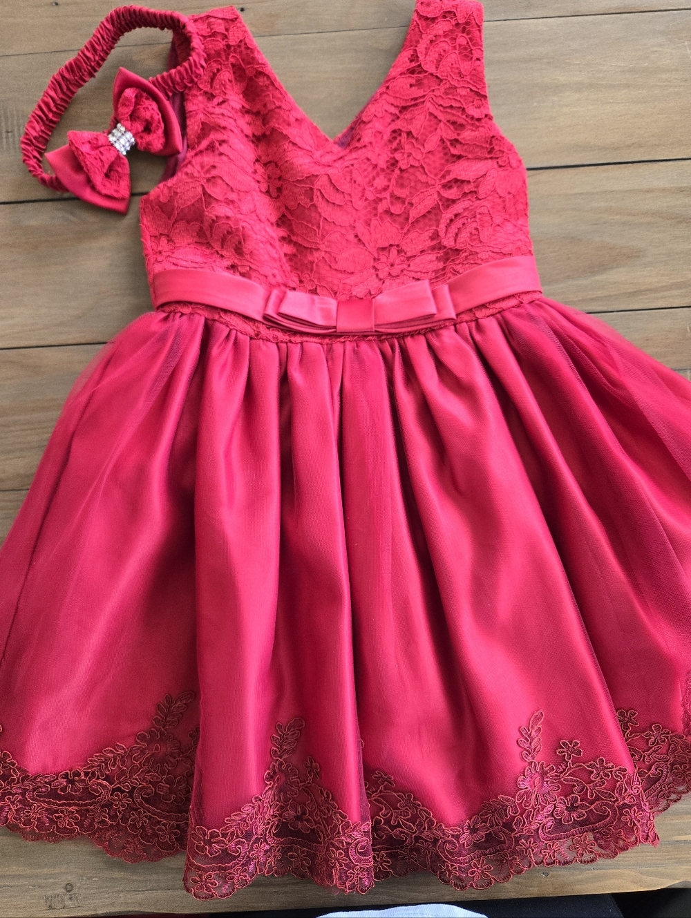 Girls Red Lace Bowknot Dress